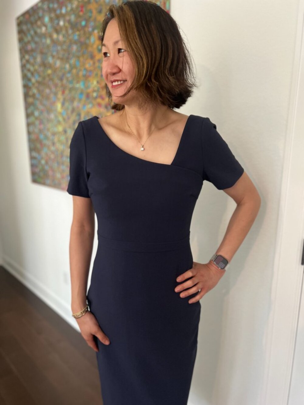 Likely Navy Asymmetrical Neck Midi Dress - Picture 2 of 8